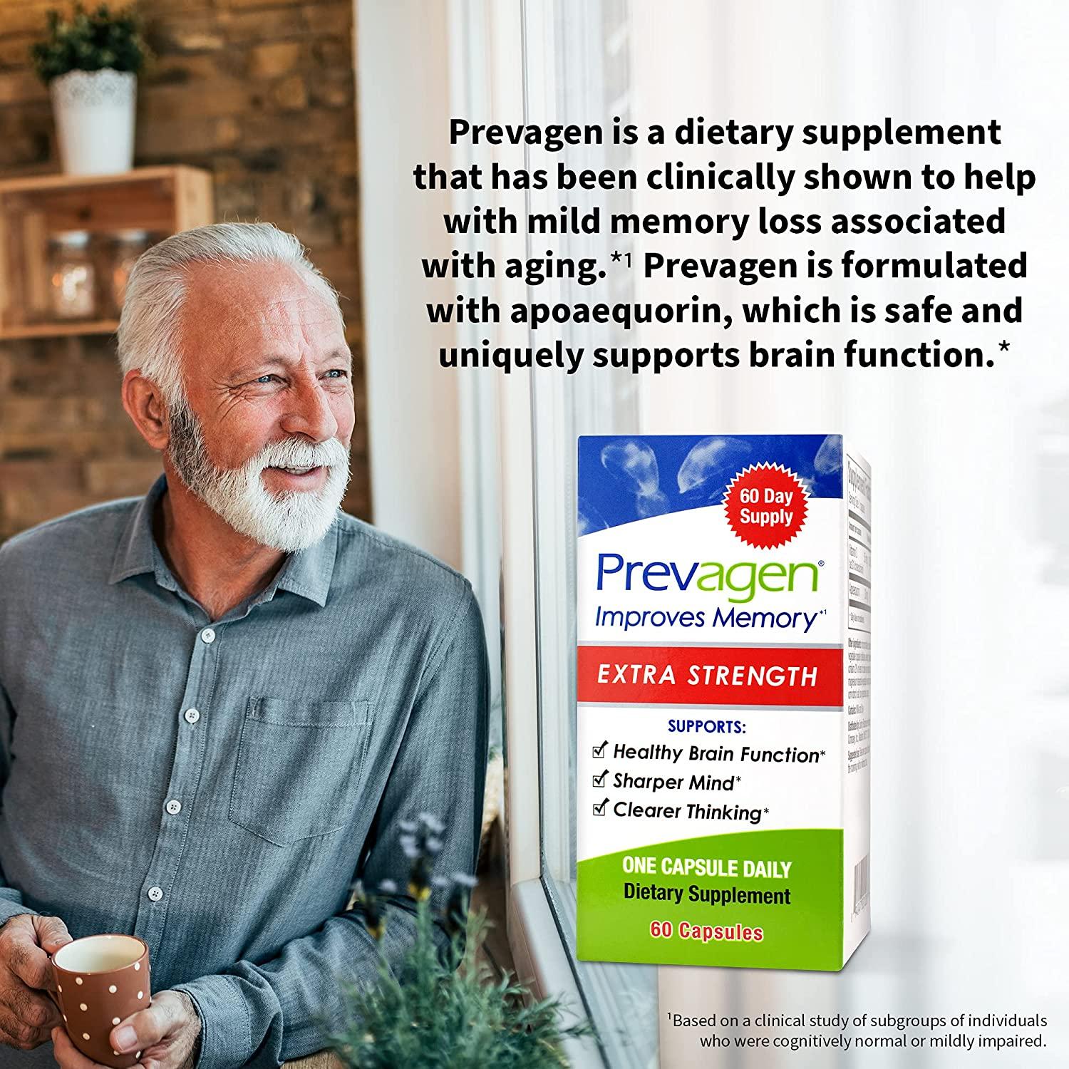 Prevagen Improves Memory - Extra Strength 20mg, 60 Capsules |2 Pack| with Apoaequorin & Vitamin D|Brain Supplement for Better Brain Health, Supports Healthy Brain Function & Clarity|Memory Supplement