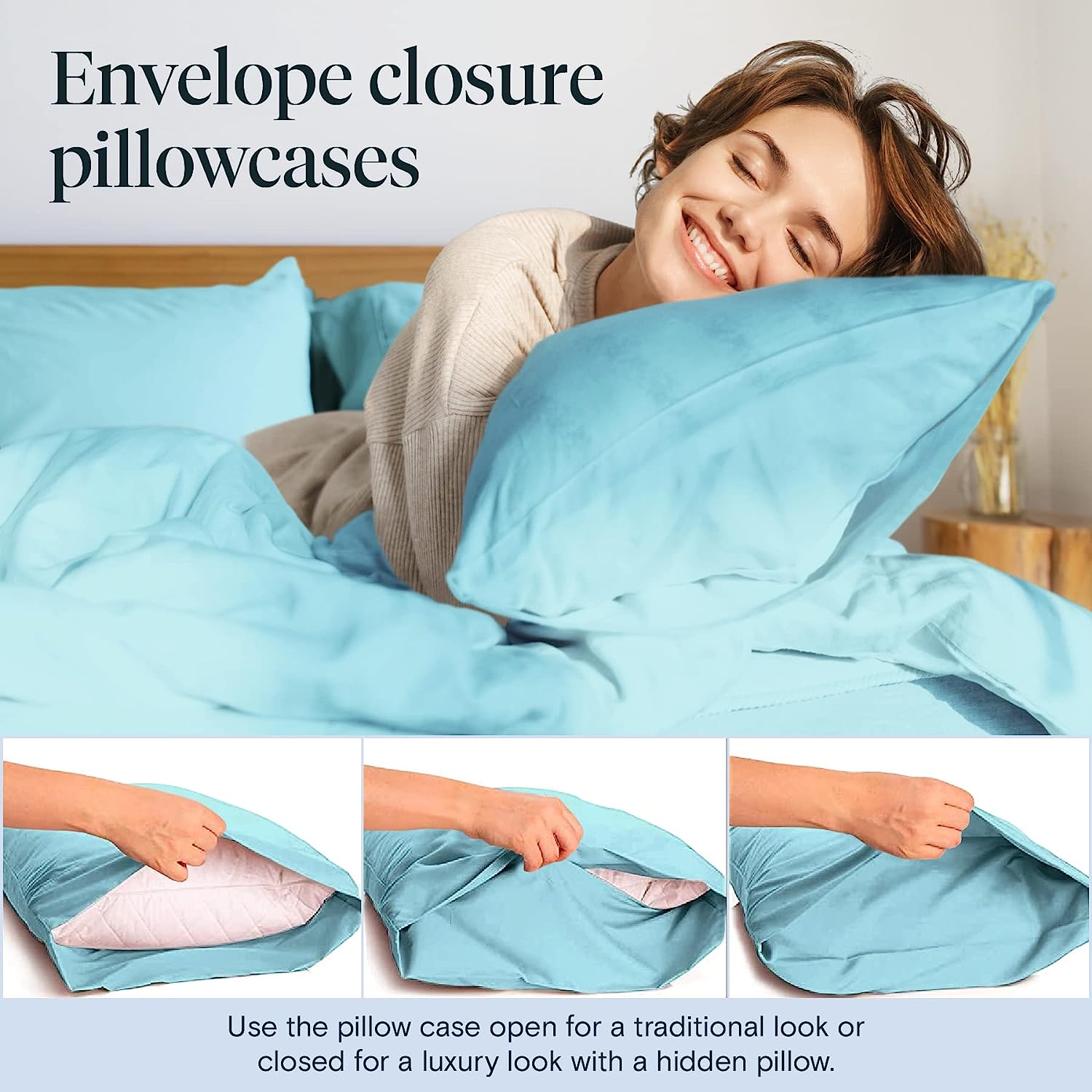 LuxClub 6 PC California King Size Sheet Set Bamboo Sheets Deep Pockets 18" Eco Friendly Wrinkle Free Cooling Sheets Machine Washable Hotel Bedding Silky Soft - Aqua California King