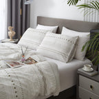 HYPREST Boho Duvet Cover King Size - Soft Boho Aztec White Duvet Cover with Taupe Waves and Traingles Lightweight, Oeko-TEX Certificated (No Comforter)