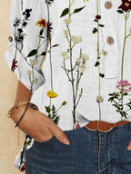 Fashion Flower Print V-neck Long-sleeved Loose Blouse