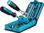 HAZET HiPer 863HP Fine Tooth Reversible Ratchet Set and 1/4 Inch Socket Handle, 10 Sockets, 21 Bits, Various Extensions and Adaptors 856-1HP, Black/Blue