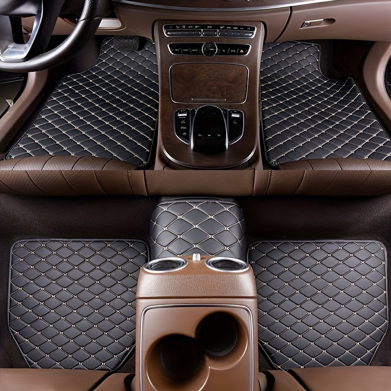 5-Piece Universal Waterproof Car Floor Mats - Perfect For Front &amp; Rear Vehicles - Faux Leather Car Carpet Accessories
