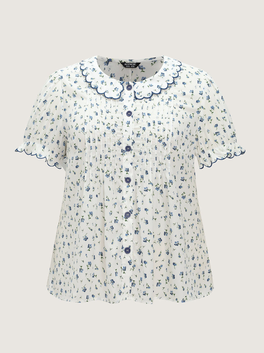 Floral Embroidery Pleated Button-Front Blouse