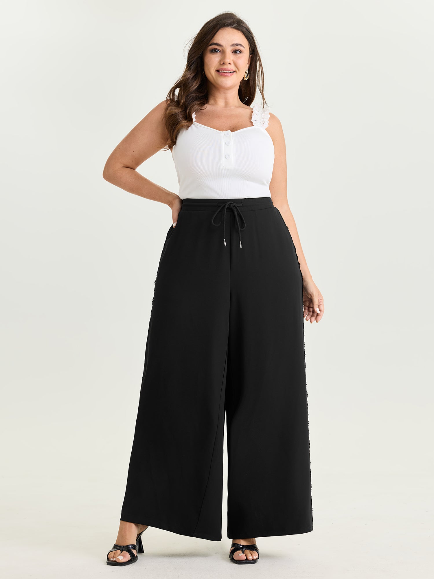 Lace Side Panels Drawstring Pants