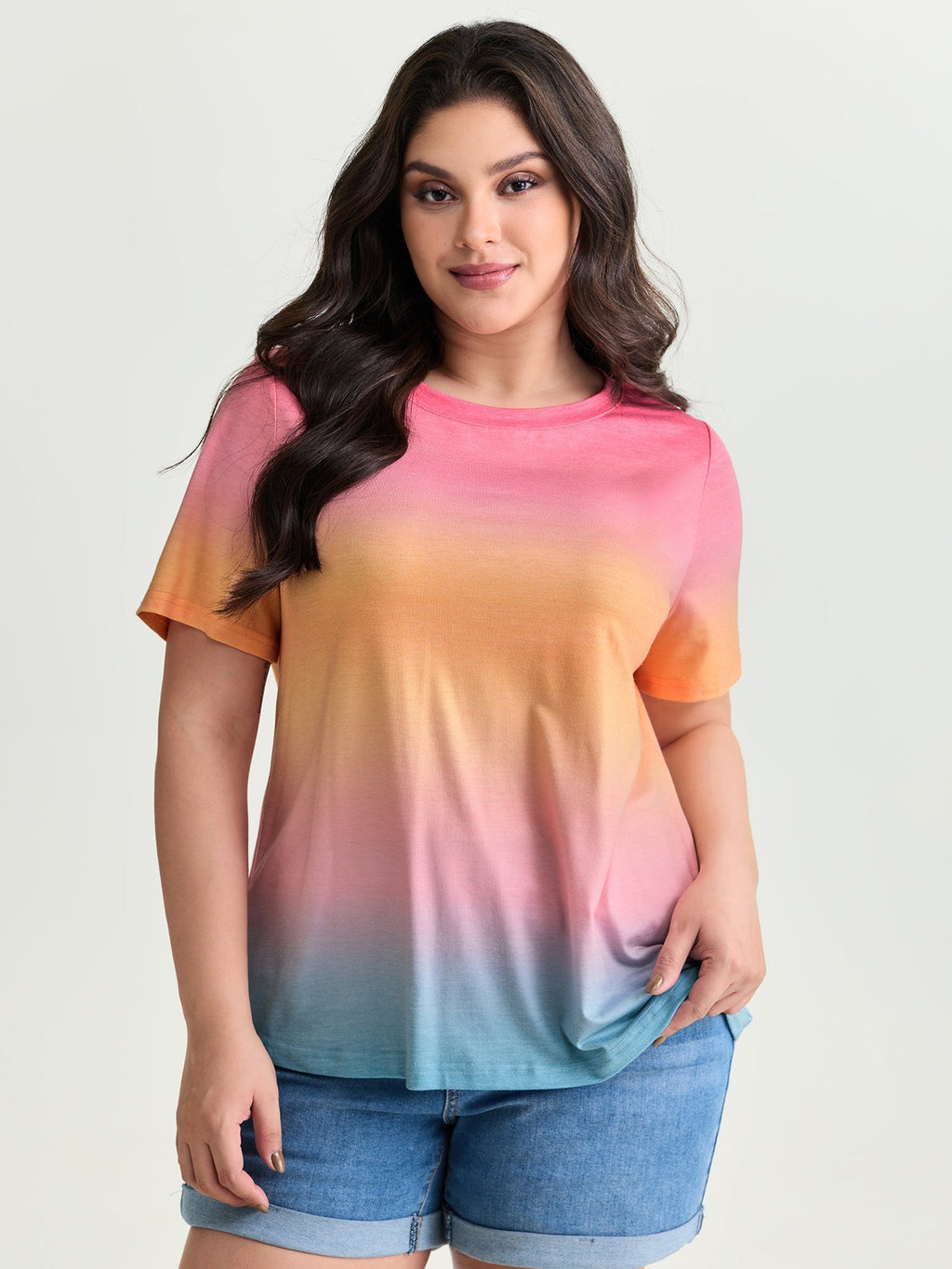 Ombre Gradient Round Neck T-Shirt