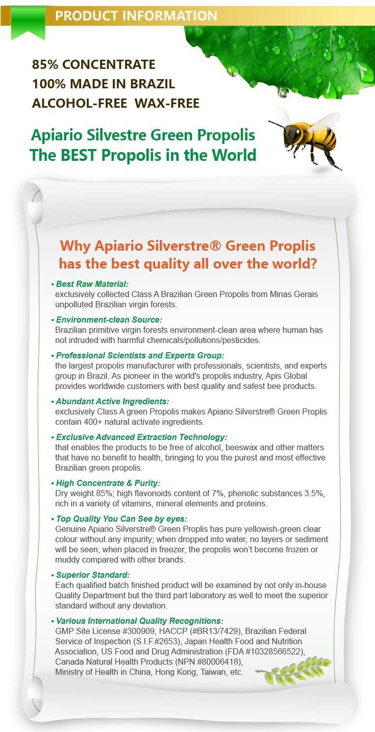 Glucose Health/Diabetes Health-6 Bottles Value Pack - Apiario Silvestre Brazilian Green Bee Propolis Liquid Glycolic Extra- Non Alcoholic, Wax Free, Sugar Free (NCC)