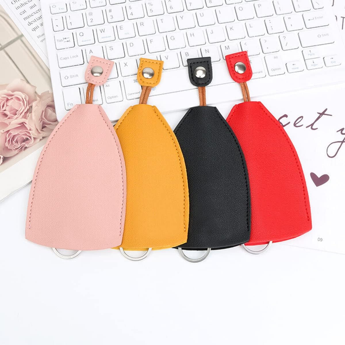 Car Key Case, 2PCS Creative Pull-Out Key Sleeve Keychain Bags, PU Leather Large-Capacity Protective Key Holder Hook (Black)