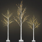 3PCS White Christmas Tree, 4FT 5FT 6FT Prelit Birth Tree Set with LED Lights, Lighted Artificial Christmas Tree for Holiday Xmas Party Decoration Indoor Outdoor Decor