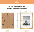 upsimples 9x12 Picture Frame Set of 5,Display Pictures 6x8 with Mat or 9x12 Without Mat,Wall Gallery Photo Frames, Gold