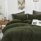 Houseri Velvet Olive Green Duvet Covet King Fluffy Army Green Bedding Flannel Duvet Cover King Size Dark Green Micromink Sherpa Comforter Cover King Warm Blackish Green Fuzzy Duvet Cover King Size