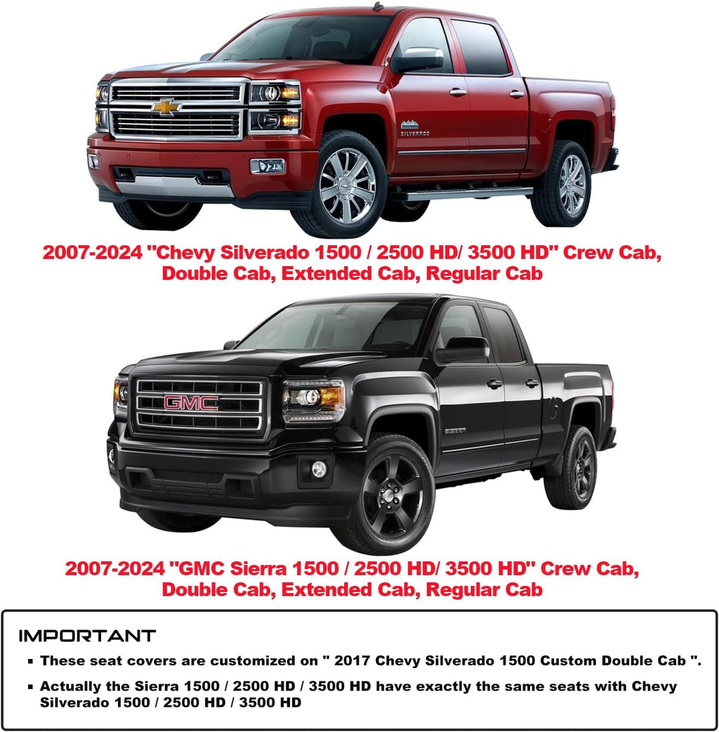 Aierxuan Back Seat Covers Compatioble with Chevy Silverado GMC Sierra Pickup Custom Fit 2007-2024 1500 2500HD 3500HD Crew Double Extended Cab Waterproof Leather Split Bench (Rear Seat/Black)