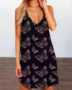 halter neck reticulated back design butterfly mini dress