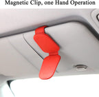 KIWEN Sunglasses Holders for Car Sun Visor, Magnetic Leather Glasses Eyeglass Hanger Clip for Car, Ticket Card Clip Eyeglasses Mount (Red)