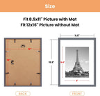 upsimples 12x16 Picture Frame Set of 5, Display Pictures 8.5x11 with Mat or 12x16 Without Mat, Wall Gallery Photo Frames, Dark Gray