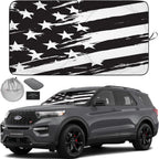 Autoamerics 1-Piece Windshield Sun Shade B&amp;W Art American Flag USA  - Foldable Car Front Window Sunshade for Most Sedans SUV Truck - Blocks Max UV Rays and Keeps Your Vehicle Cool - Medium