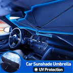 Car Windshield Sun Shade Umbrella, Upgraded Windshield Sunshades with 360° Rotation Bendable Handle, Foldable Automotive Windshield Shades, Full Cover Sun Shade for Most Vehicles