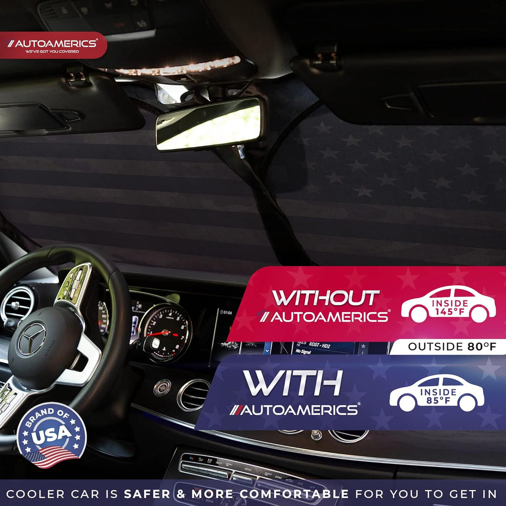 Autoamerics 1-Piece Windshield Sun Shade Dark Camo American Flag USA  - Foldable Car Front Window Sunshade for Most Sedans SUV Truck - Blocks Max UV Rays and Keeps Your Vehicle Cool - Small