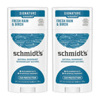 Schmidt's 100% Natural Origin Ingredient Deodorant Stick Fresh Rain &amp; Birch 2 Count for 24-Hour Odor Protection 2.65 oz