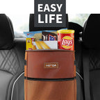 HOTOR Car Trash Can, Multifunctional Car Accessory for Interior Car Stuff Storage with Compact Design, Waterproof Car Organizer and Storage with Adjustable Straps, Magnetic Snaps (Brown)