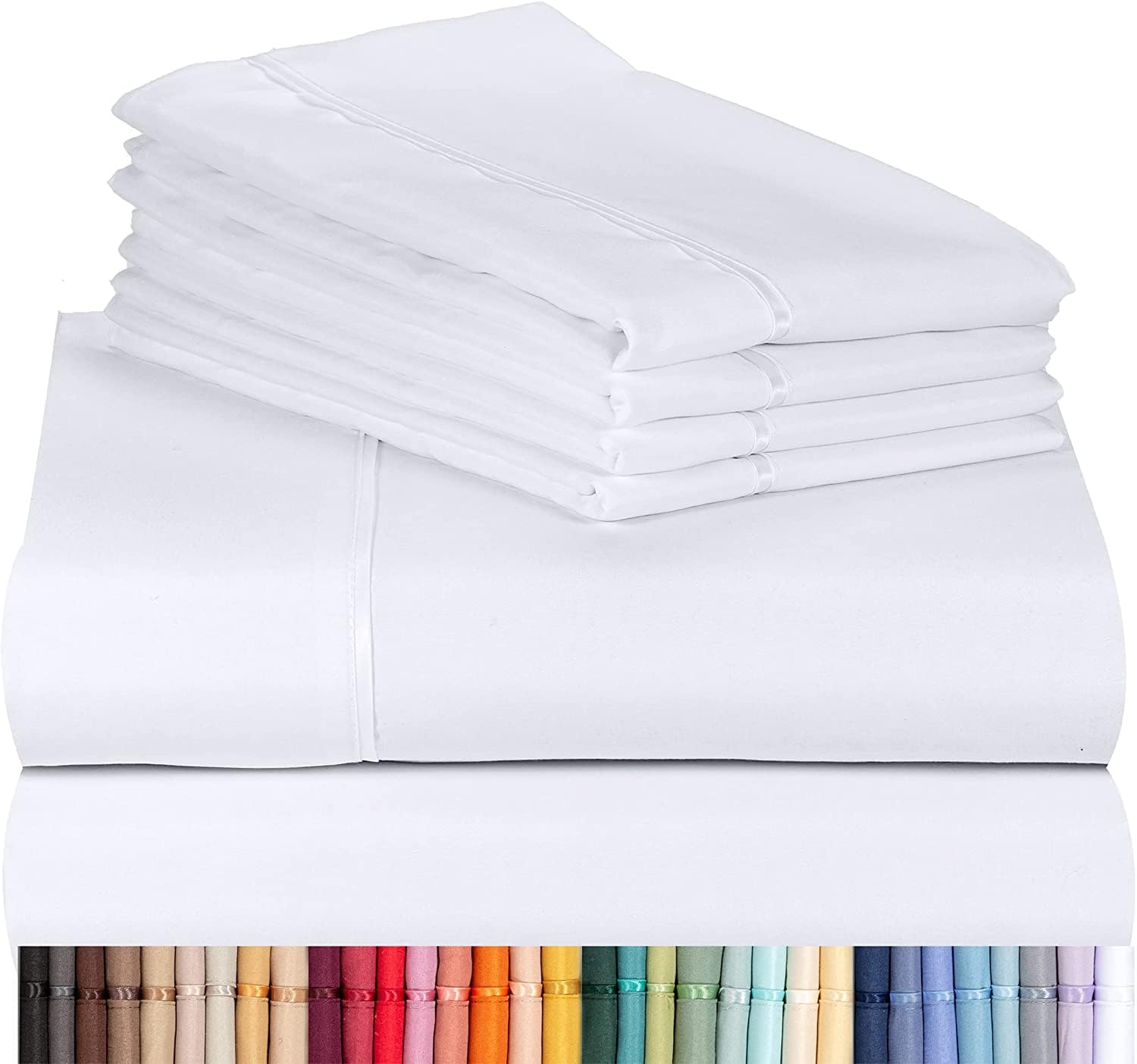 LuxClub 6 PC Queen Sheet Set Bamboo Sheets Deep Pockets 18" Eco Friendly Wrinkle Free Cooling Sheets Machine Washable Hotel Bedding Silky Soft - Snow White Fitted Sheet Queen Size