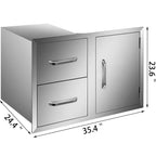 BBQ Access Door Double Drawer Combo 36"x24" Polished Outdoor Kitchen Flush Mount