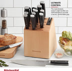 KitchenAid Gourmet 14-Piece Forged Triple Rivet Block Set with Built-in Knife Sharpener, Natural