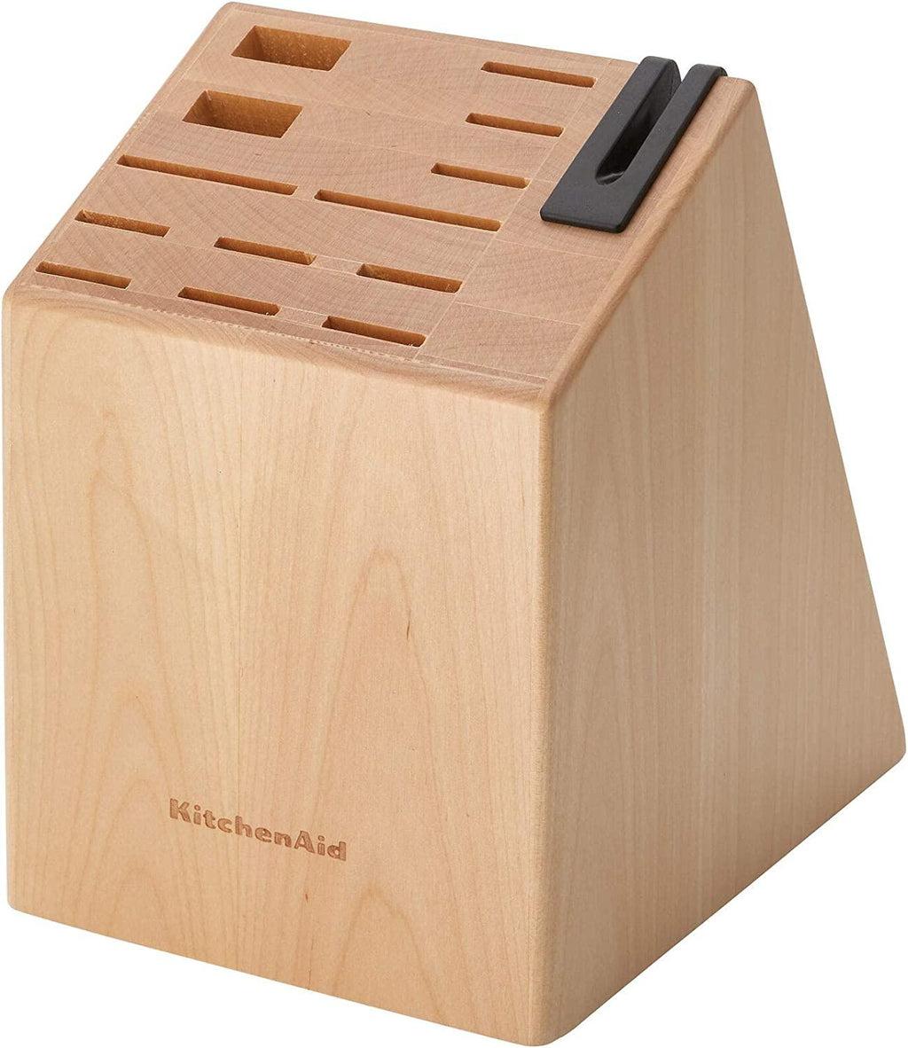 KitchenAid Gourmet 14-Piece Forged Triple Rivet Block Set with Built-in Knife Sharpener, Natural