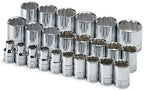 SK Professional Tools 1924 24-Piece 1/2 in. Drive 12-Point Standard Metric Socket Set - Chrome Socket Set with Super Chrome Finish | Set of 24 Sockets Made in USA