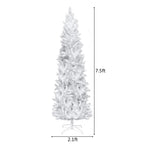 Pre-lit Artificial Christmas Trees, BTMWAY 7.5 Ft Pencil Slim Christmas Trees with Lights, 1050 Branch Tips, Metal Base, White, R240