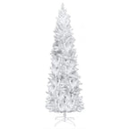 Pre-lit Artificial Christmas Trees, BTMWAY 7.5 Ft Pencil Slim Christmas Trees with Lights, 1050 Branch Tips, Metal Base, White, R240