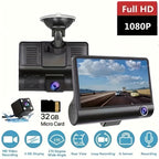 3 Lens Dash Camera, 4'' Touch IPS Screen Car Video Recorder, 1080P +720P+720P