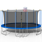 16 FT Trampoline with Enclosure, 2021 Newest Outdoor Trampoline for Adults Kids, with Basketball Hoop, Basketball, Heavy-Duty Fitness Trampoline for Backyard for 8-9 Kids