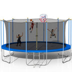 16 FT Trampoline with Enclosure, 2021 Newest Outdoor Trampoline for Adults Kids, with Basketball Hoop, Basketball, Heavy-Duty Fitness Trampoline for Backyard for 8-9 Kids