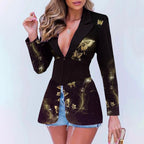 Women's Elegant Golden Butterfly Positioning Printing Waist Suit