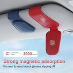 Sunglass Holder for Car Visor Sunglasses Clip Magnetic Leather Glasses Eyeglass Holder Interior Car Accessories for Woman Man - 2 Packs Red