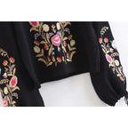 vintage black floral embroidery turtleneck sweater