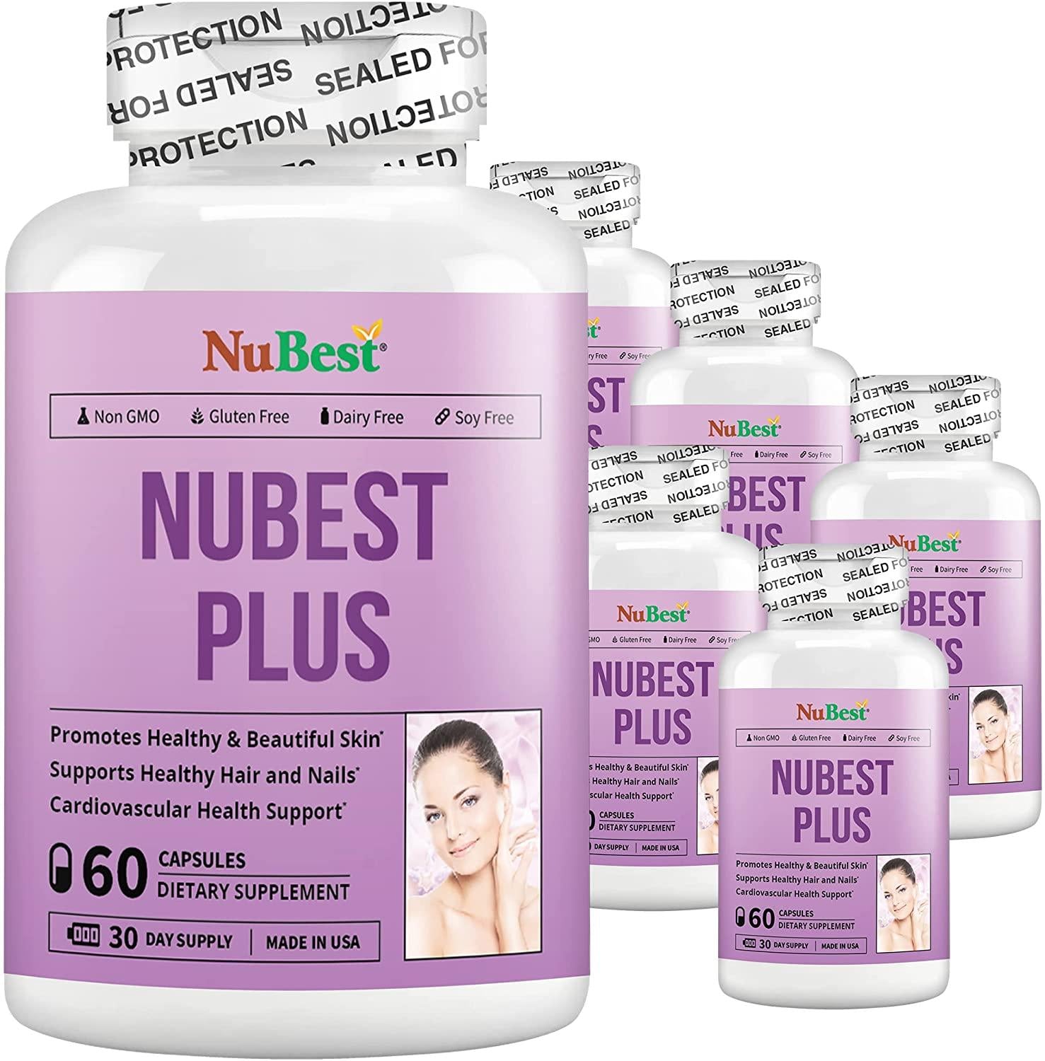 NuBest Plus - Youthful Skin Formula - Beauty & Health Support - Natural Supplement - Collagen Hydrolysate, CoEnzyme Q10 & Vitamins 60 Capsules (Pack of 12)