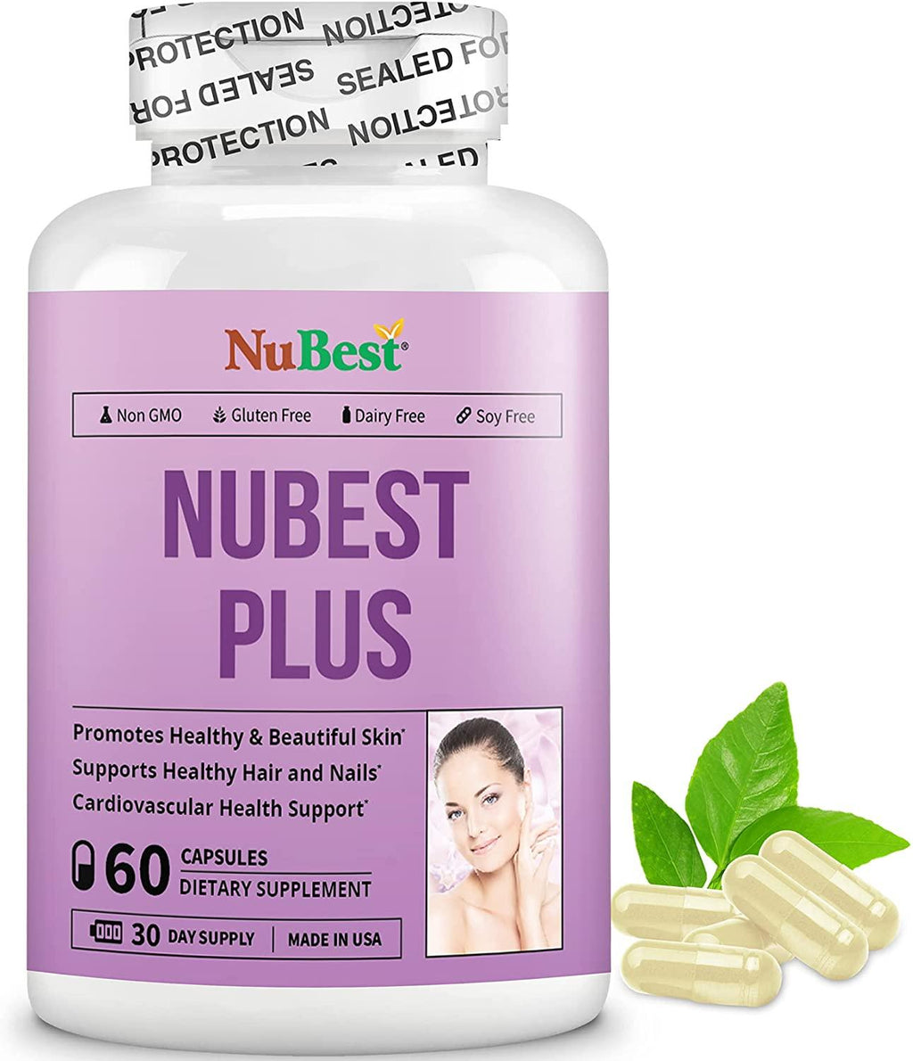 NuBest Plus - Youthful Skin Formula - Beauty & Health Support - Natural Supplement - Collagen Hydrolysate, CoEnzyme Q10 & Vitamins 60 Capsules (Pack of 12)