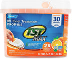 Camco TST MAX Camper/RV Toilet Treatment Drop-INs | Control Unwanted Odors and Break Down Waste and Tissue | Safe Septic Tank Treatment | Orange Scent | 30-Pack (41183)