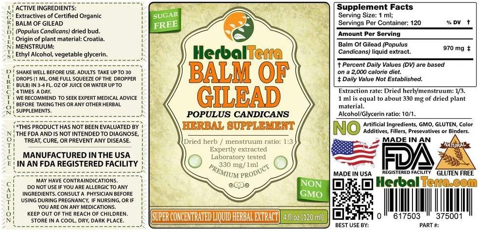 Balm of Gilead (Populus candicans) Tincture, Organic Dried Buds Liquid Extract (Brand Name: HerbalTerra, Proudly Made in USA) 20x4 fl.oz (20x120 ml)