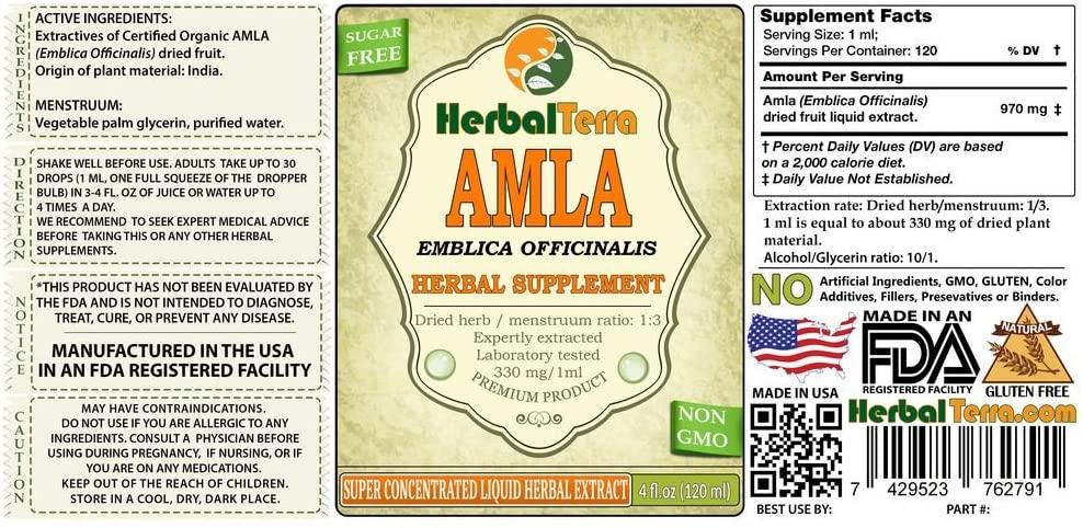Amla (Phyllanthus Emblica) Tincture, Organic Liquid Extract (Brand Name: HerbalTerra, Proudly Made in USA) 30x2 fl.oz (30x60 ml)