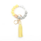 Silicone Beaded Bracelet Keychain, Key Ring Bangle Wristlet Keychain With Faux Leather Tassel For Women/Girls