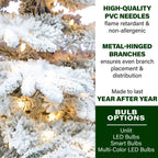 Fraser Hill Farm Clear Prelit LED Green Flocked Mountain Pine Artificial Christmas Tree, with Smart String Lighting 7.5'
