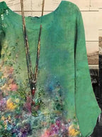 Round Neck Floral Print Casual Long-sleeved Blouse