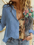 Pattern Printed A Lapel Blouse