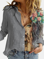 Pattern Printed A Lapel Blouse