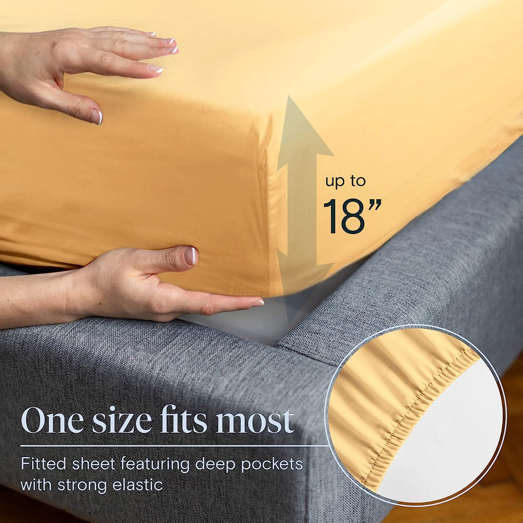 LuxClub 6 PC Full Size Sheet Set Bamboo Sheets Deep Pockets 18" Eco Friendly Wrinkle Free Cooling Sheets Machine Washable Hotel Bedding Silky Soft - Butter Full
