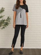 Women's casual striped print hit color short-sleeved T-shirt
