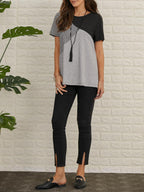 Women's casual striped print hit color short-sleeved T-shirt