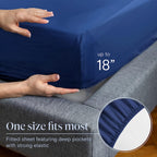 LuxClub 7 PC Split King Sheet Set Bamboo Sheets Deep Pockets 18" Eco Friendly Wrinkle Free Cooling Sheets Machine Washable Hotel Bedding Silky Soft - Navy Split King